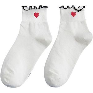 Vrouwen Sokken Rood Hart Prints Polka Dot Sokken Gestreept Wit Zwart Leuke Ruche Korte Sokken Katoen Ongedwongen Sok Dames Sox voor Meisjes