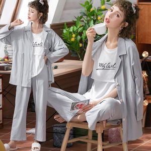 3 Stks/set Grijs Katoen Moederschap Verpleging Pyjama Lente Voeden Nachtkleding Kleding Voor Zwangere Vrouwen Zwangerschap Pyjama Lounge Suit