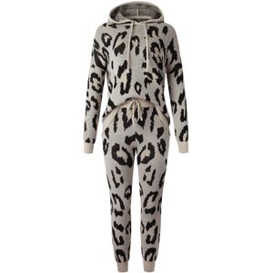 Herfst Winter Warm Wollen En Kasjmier Sweatshirts Sporting Suit Leopard Hoodies + Harembroek Casual Broek 2 Delige Set Vrouwen Pak #3