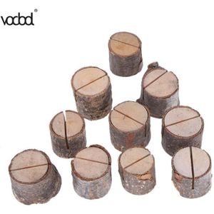 10 stks Houten Plaats Kaarthouder Stand Stump Vorm Foto Bureau Hout Menu Clip Wedding Party Decoratie Aantal Kantoor School