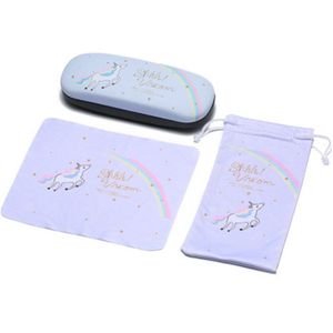 1Set Portable Eenhoorn Kawaii Leuke Cartoon Glazen Doos Met Tassen En Glazen Doek Spektakel Case