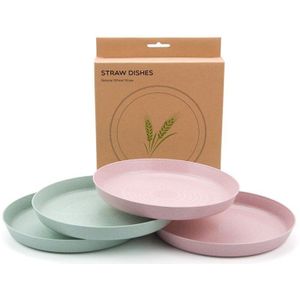 4 Stuks Draagbare Herbruikbare Huishoudelijke Servies Set Kids Adult Lepel Vork Cup Salade Soepkom Plaat Tarwe Stro Keuken Servies set