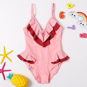 2-8 Jaar Badpak Meisje Een Stuk Badmode Ruche Baby Meisjes Badpak Monokini Tie Up Kinderen Badmode beachwear