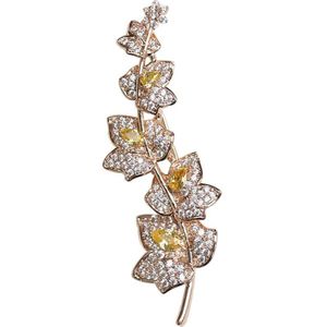 Charmante Elegante Wijnstok Plant Tak Gele Bloemen Broche Gold Tone Mini Pave En Peervormige Cz Bloemen Vaan Pin Bridal sieraden