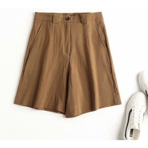 Tangada Vrouwen Elegante Linnen Shorts Solid Zakken Vrouwelijke Retro Office Lady Shorts Pantalones 4C11
