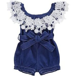0-24M Pasgeboren Baby Meisjes Off Shoulder Rompertjes Ruches Ruches Blue Denim Jumpsuits Outfits
