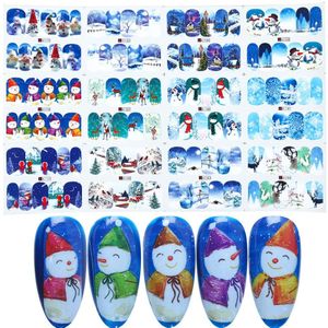 1Pcs Kerst Nail Slider Santa Elanden Sneeuwpop Herten Nieuwjaar Nail Big Size Volledige Cover Water Nail Transfer sticker Glbn/A-1