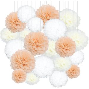 21 Stks/set Gemengde Size Tiffany Blauw Papier Pompoms Ronde Tissue Bloem Ballen Outdoor Wedding Party Decor Thuis Kids Diy Decoraties