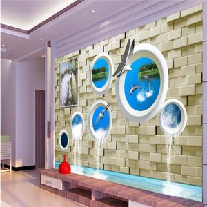 Beibehang Moderne Achtergrond Grote Schilderen Pauw bricks Dolfijnen Murales De Pared 3d Behang Hotel Badroom Muurschildering voor