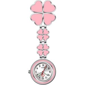 Klavertje Vier Verpleegkundigen Horloge Pocket Doctor Horloges Ziekenhuis Quartz Klok Lichtgevende Fob Opknoping Verpleegkundigen Kleurrijke Ronde Revers Roze