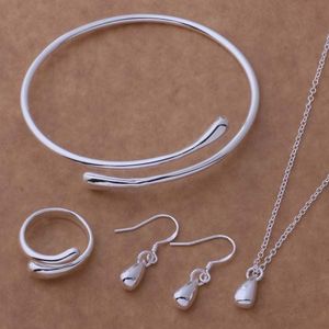 Sieraden Set Zilver Water Ketting & Earring & Ring & Bangle Set AT087-089