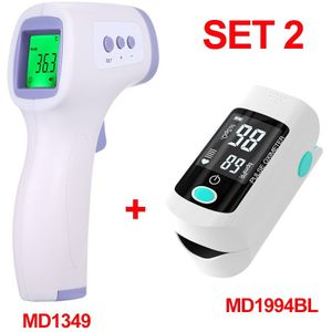 Oximeter Vinger Digitale Vingertop Pulsoxymeter Bloedzuurstofverzadiging Meter SPO2 Pr Hartslagmeter + Infrarood Thermometer