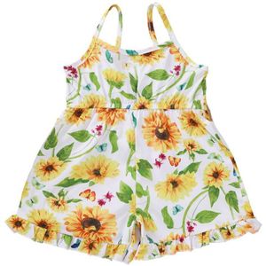 Peuter Meisjes Zomer Sling Ruches Rompertjes Mouwloze Zonnebloem Print Jumpsuit 634F