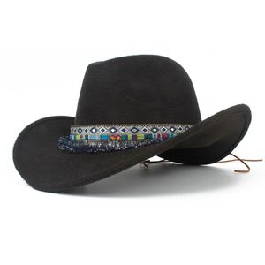 Vrouwen Wol Hollow Western Cowboy Hoed Roll-up Rand Lady Outblack Sombrero Hombre Jazz Cap Size 56- 58
