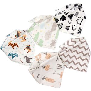 5 Stks/pak Baby Katoen Voeden Slabbetjes Cartoon Print Bandana Speeksel Driehoek Dribble Handdoek Schort Zuigeling Sjaal