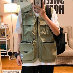 Herfst Mens Tooling Vest Mannen Streetwear Cargo Vest Hip Hop Mouwloze Jas Koreaanse Gilet Multi-Pocket Outdoor jas