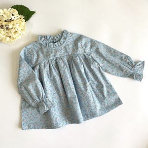 Kinderen Meisje Blauw Blouses Casual Shirts Lente Meisjes Lange Mouwen Voor Peuters 2-7 Jaar Katoen bloemen Blouses