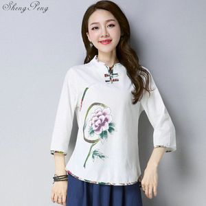 Traditionele chinese blouse shirt tops voor vrouwen mandarijn kraag oosterse linnen shirt blouse vrouwelijke winter cheongsam top Q732