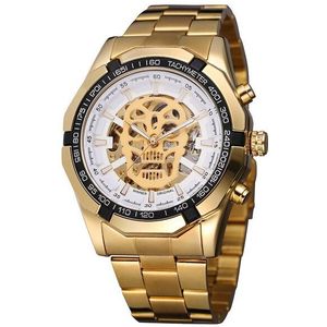 Winnaar Steampunk Serie Rvs Mode Witte Lichtgevende Schedel Mannen Automatische Horloges Sport Klok Mannen Horloge