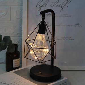 Creatieve Retro Iron Art Minimalistische Holle Diamant Tafel Lampen Leeslamp Nachtlampje Slaapkamer Bureau Verlichting