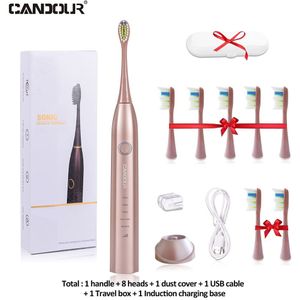 Candour Cd-5168 Sonic Tandenborstel Oplaadbare Elektrische Tandenborstel IPX8 Waterdichte 15 Modus Met 8 Borstel Reizen Doos Beste Cadeau