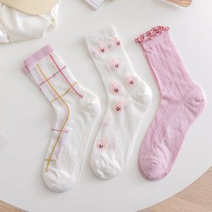 3 Pairs/lot Animals Cartoon Cute Socks Summer Mesh Thin Harajuku Streetwear Long Socks Women Girls Japanese Kawaii Ruffle Socks