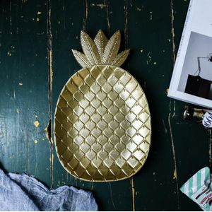 Nordic Gouden Ananas Dessert Mode Geometrie Tafel Winkel Snoep Hout Ontvanger Plaat Gerechten Borden Snack Snoep Schotel