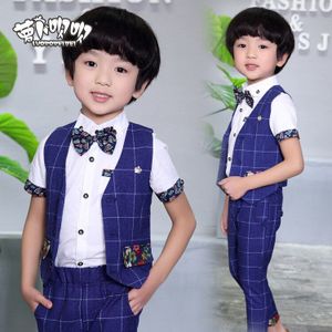 Baby Suits 2-10Y Kids Prom Kostuums (shirts + Bowtie + Vest + broek) kids Party Kostuums bruiloft Bloem Meisje pak