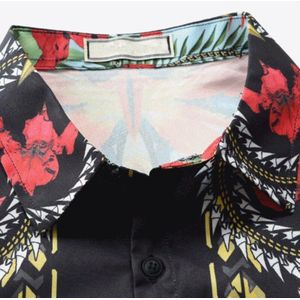 Lente Mens Bloemen Printing Lange Mouwen Revers Shirts Slim Fit Plus Size M-3XL Mannelijke Holidy Strand Toevallige shirts