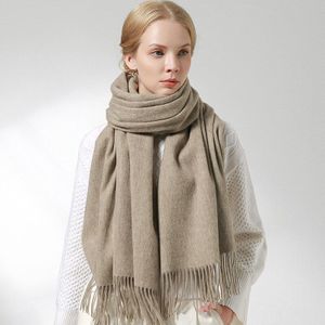 Rusland 100% Zuivere Wol Sjaal Vrouwen Thicken Warm Echarpe Wraps Dames Foulard Femme Winter Stevige Kameel Merino Fijne Wol Sjaals