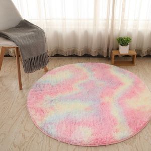 Regenboog Tapijt Kleurrijke Shaggy Zachte Pluizige Pluche Tapijt Matten Ronde Tafel Pad Haar Karpetten Meisje Voor Woonkamer Slaapkamer decoratie