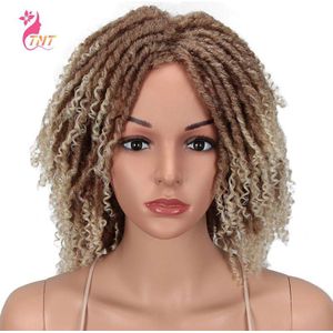 Gevlochten Pruiken Synthetische Twist Dreadlock Pruik 6Inches Korte Krullend Twist Gevlochten Pruik Afro Zwart Wit Vrouwen Krullend Synthetisch Haar pruik