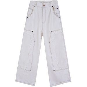 High Street Layer Spliced Solid Jeans Voor Mannen Harajuku Straight Baggy Denim Broek Oversize Ripped Losse Casual Jean Broek