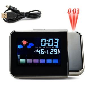 Projectie Wekker Met Weerstation Thermometer Datum Display USB Charger Snooze LED Projectie Digitale Klok