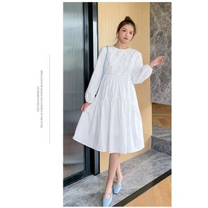 2022 Herfst Mode Jacquard Pailletten Zwangere Vrouwen Jurk Lange Mouw O-hals Moederschap Katoenen Jurk Kantoor Dame Elegante Kleding