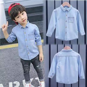 Jongens Shirts Denim Stijl Blauw Volledige Mouw Casual School Blouses Turn-down Kraag Baby Jongens Shirt Leeftijd Voor 2 3 4 6 8 10 12 jaar