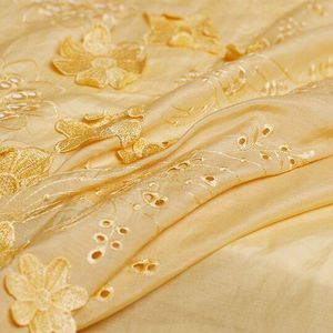 Pearlsilk Gele Bloemen Zijde Katoen Geborduurde Zijde Kledingstuk Materialen Zomer Jurk DIY Pak-jurk Doek Stoffen