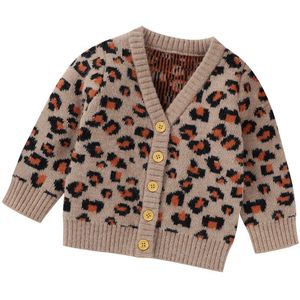 0-24M Baby Meisjes Kids Herfst Winter Luipaard Print Trui Jas Lange Mouwen V-hals Button-Up Gebreide vest Kinderen Warme Tops