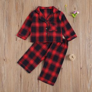 Peuter Baby Meisje Plaid Kleding 2Pcs Rode Plaid Button Shirt Top + Lange Broek Pyjama Set Nachtkleding Outfits 1-7Y