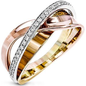 Huitan X Vorm Cross Ring Vrouwen Infinity Aanmelden Drie Tone Trouwring Shine Kubieke Zirkoon Steen Mode Vrouwelijke Sieraden