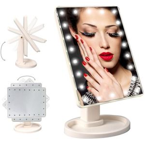 360 Roterende Grote Make-Up Spiegel Met 22 Leds Verlichting Voor Home Reizen Met Touch Dimmer Batterij Operated