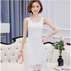 M-4XL Plus Size Volledige Slip Vrouwen Lente En Zomer Modale Mouwloze Medium Lange Tank Top Jurk Lim Lace Slip