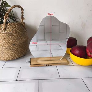 Make-Up Spiegel Ins Onregelmatige Acryl Decoratieve Spiegel Houten Base Cosmetische Beauty Tool De Maquillaje Koreaanse Stijl
