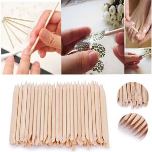100 stks Nail Art Oranje Dual End Houten Stok Bokkenpootje Remover Manicure Stok Houten voor Nail Art Care Manicure Nail gereedschap