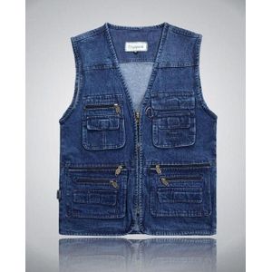 Mannelijke Denim Vesten Mannen 4XL 5XL Vest Mens Bestrijdt Katoen Multi Pocket Sleevless Jassen Jean Jas Rits Mannen jeans Tanks