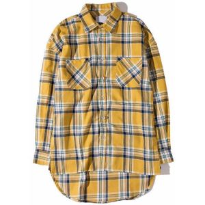 Dark Icoon Flanel Plaid Shirt Mannen Hip-Hop Shirt Streetwear Oversized Gebogen Zoom Hipster Mannen Shirt Lange mouw 2 Geel