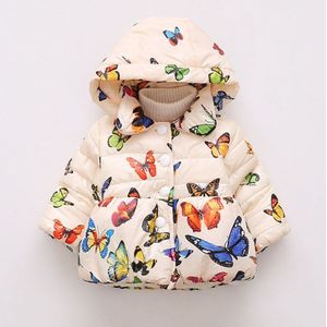 Winter Kinderkleding Katoenen Kleding Europese En Amerikaanse Meisjes Vlinder Print Hooded Kinderen Button Leuke Jas