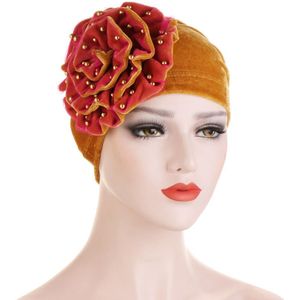 Moslim Vrouwen Fluwelen Tulband Hoeden Kant Bloem Beanie Hoed Parels Hijab Tulband Cap Indian Hoed Femme Musulman Turbante Motorkap Hijab