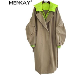 Lente Hooded Trenchcoat Koreaanse Plus Size Kaki Lange Jas Vrouwelijke Trenchcoat Overjas Vallen Kleren