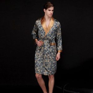 Kimono Badjas Gown Thuis Kleding Zijde Mannen Chinese Draak Gewaad Lente Zomer Mannelijke Nachtkleding Lange Mouw Losse Nachtkleding MY442